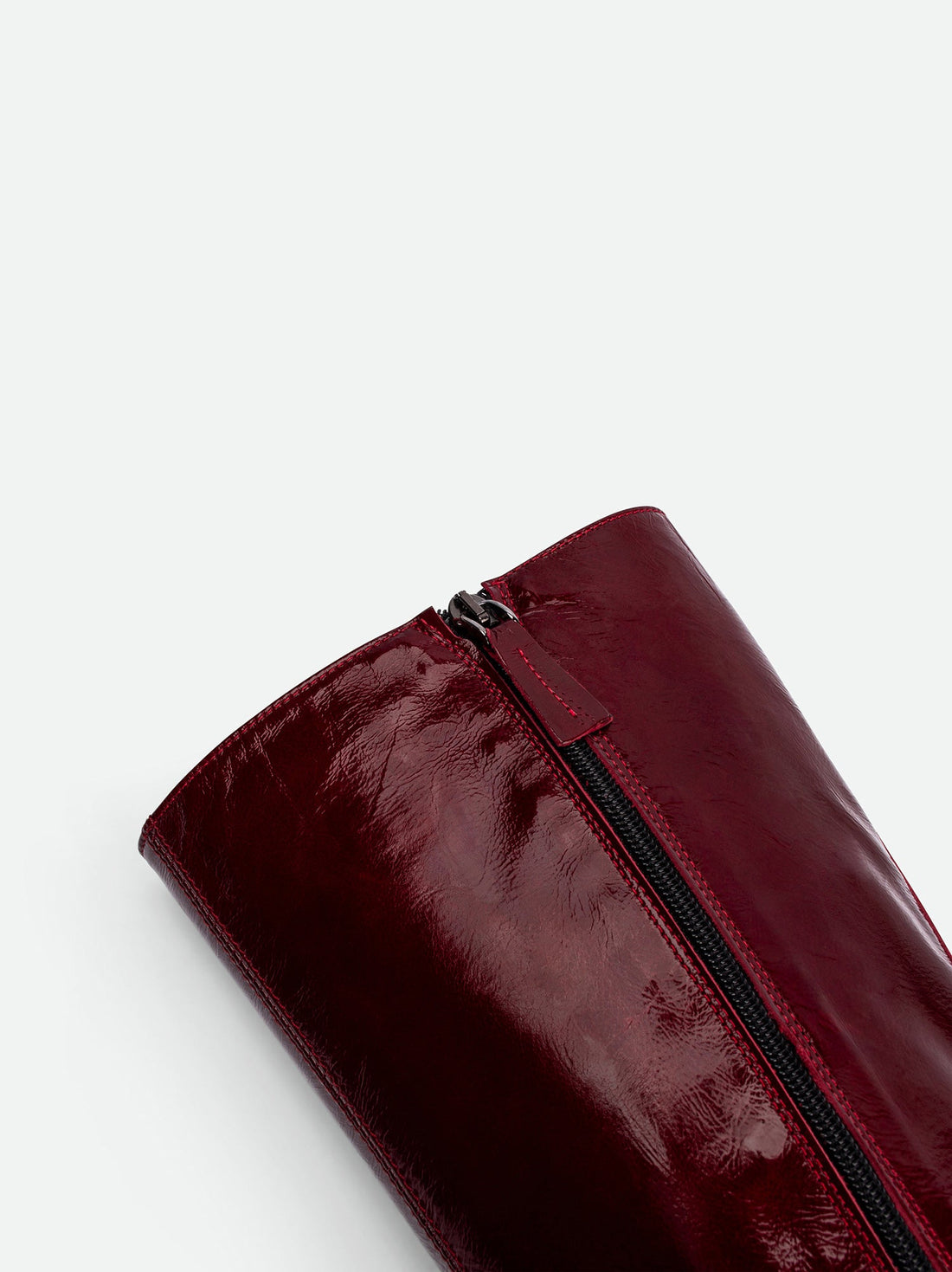Noelia Red Crinkled Patent Leather Tall Boots - Detal Close-up View - POEVE Collection