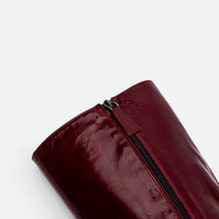 Noelia Red Crinkled Patent Leather Tall Boots - Detal Close-up View - POEVE Collection