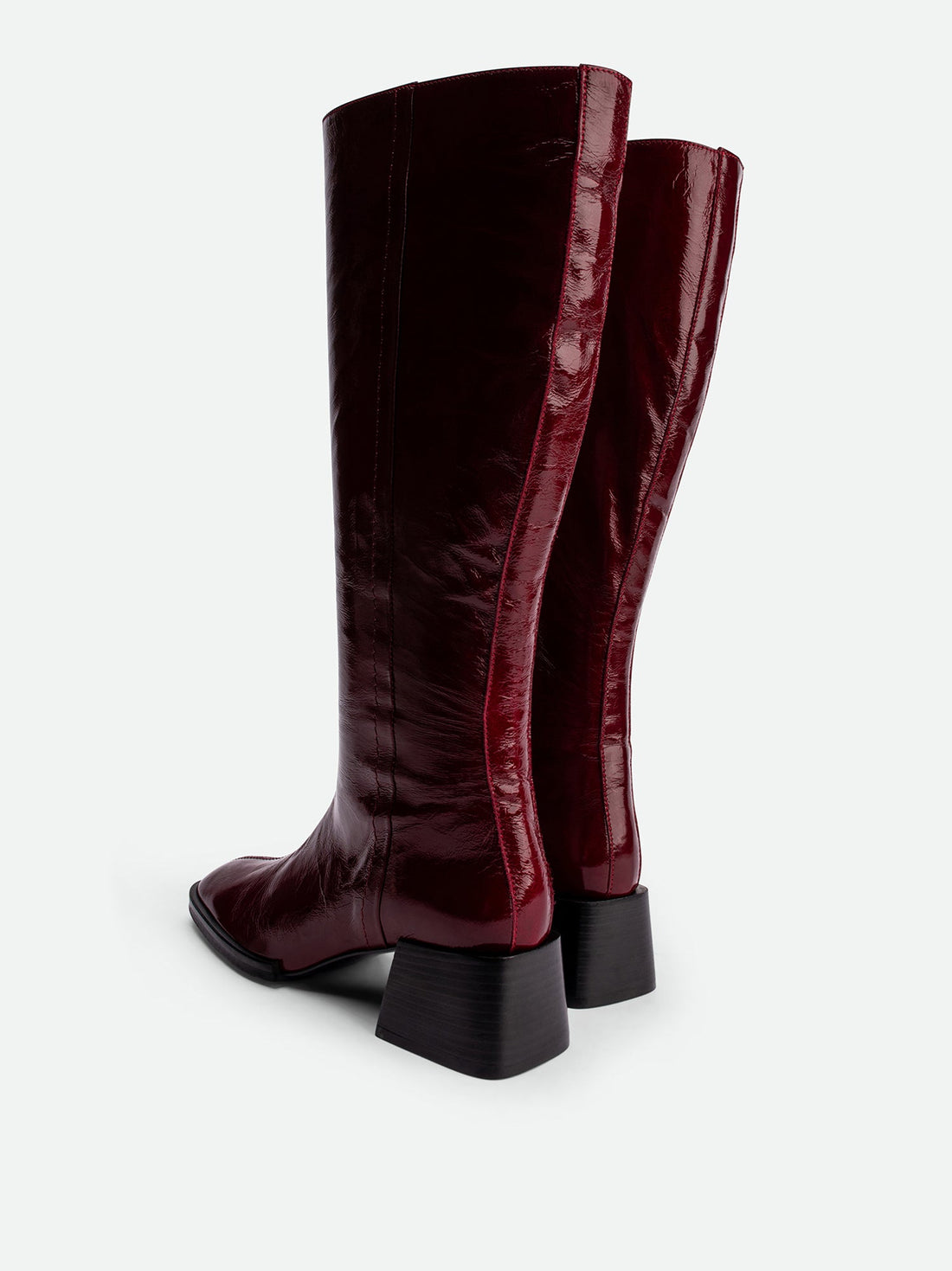 Noelia Red Crinkled Patent Leather Tall Boots - Back View - POEVE Collection