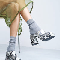 Marla Snake-embossed Leather Heel Mules - Campaign Photo - POEVE Collection