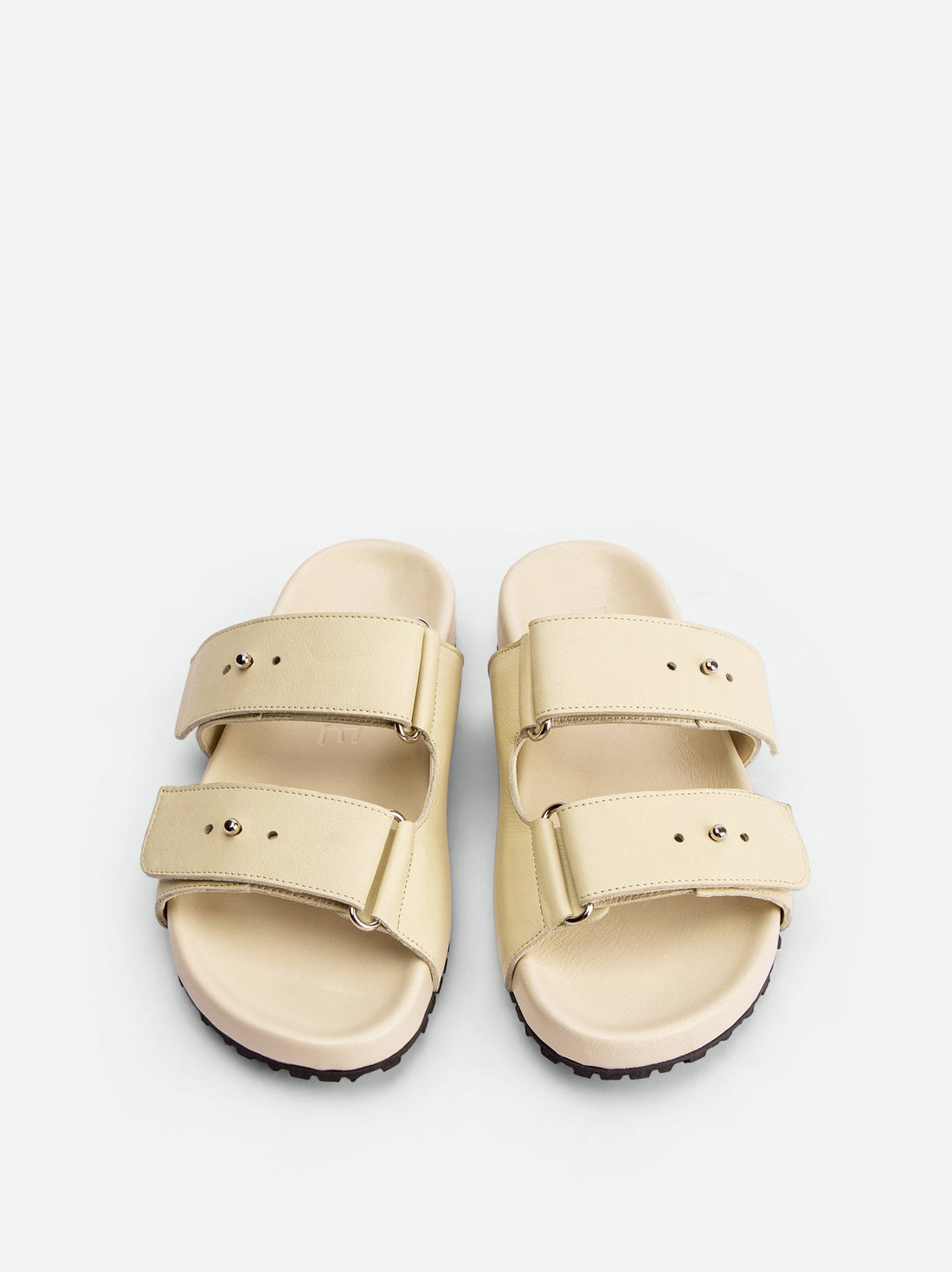 Breeze Beige Leather Mules with Adjustable Straps - Top View - POEVE Collection