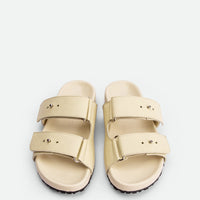 Breeze Beige Leather Mules with Adjustable Straps - Top View - POEVE Collection