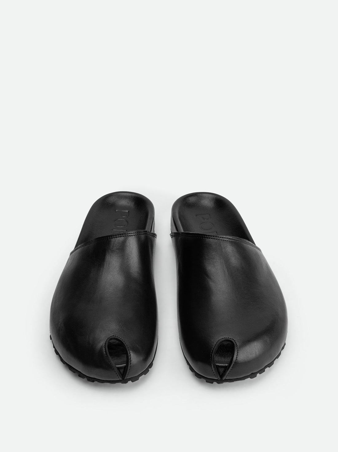 Olga Black Leather Mules - Top View - POEVE Collection