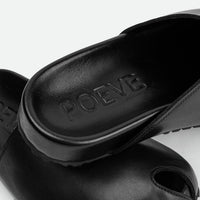 Olga Black Leather Mules - Insole Logo Close-up View - POEVE Collection
