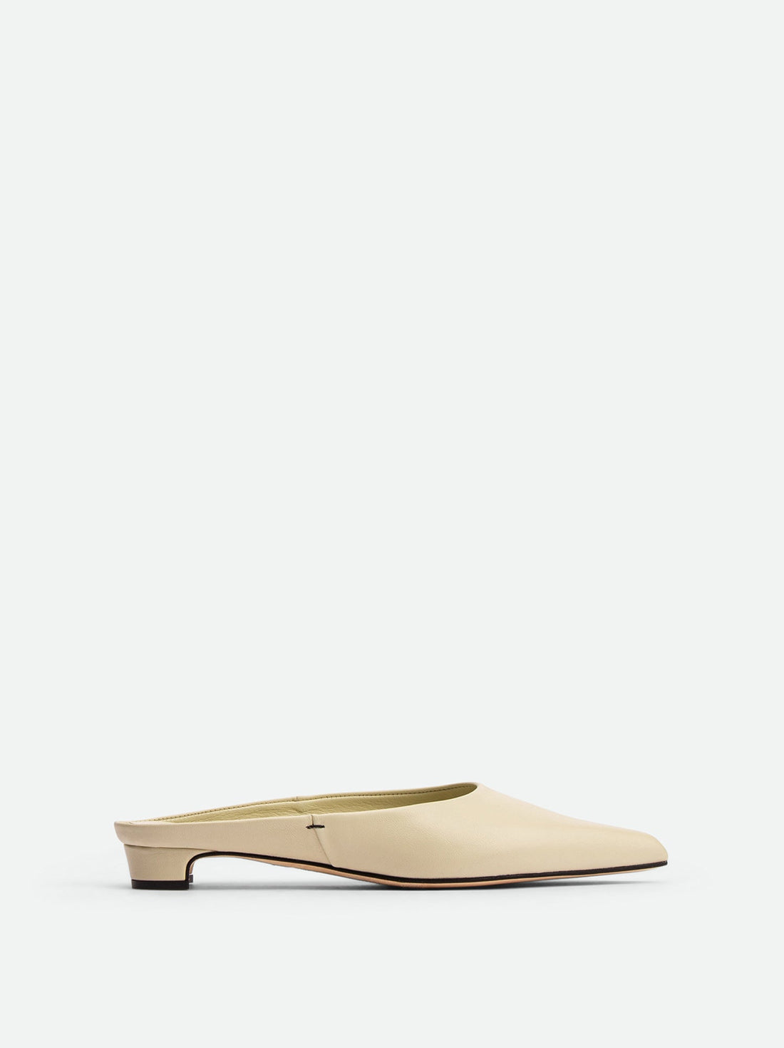Faye Beige Leather Mules - Side View - POEVE Collection