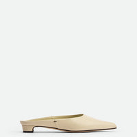 Faye Beige Leather Mules - Side View - POEVE Collection