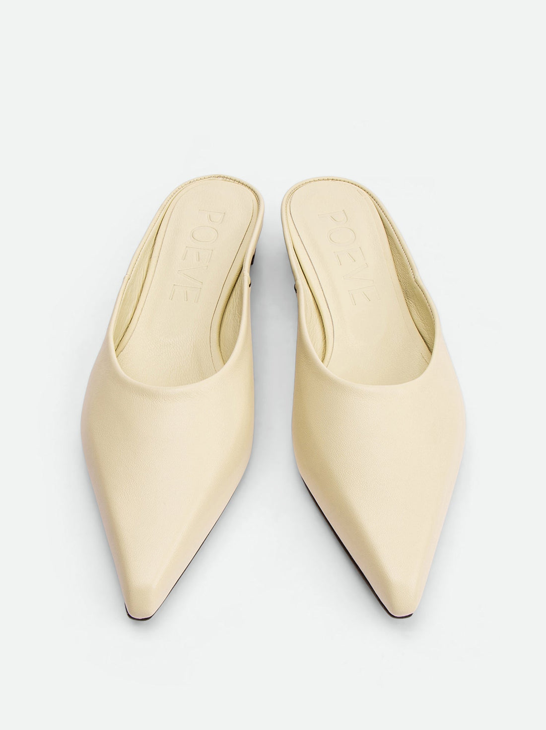 Faye Beige Leather Mules - Top View - POEVE Collection