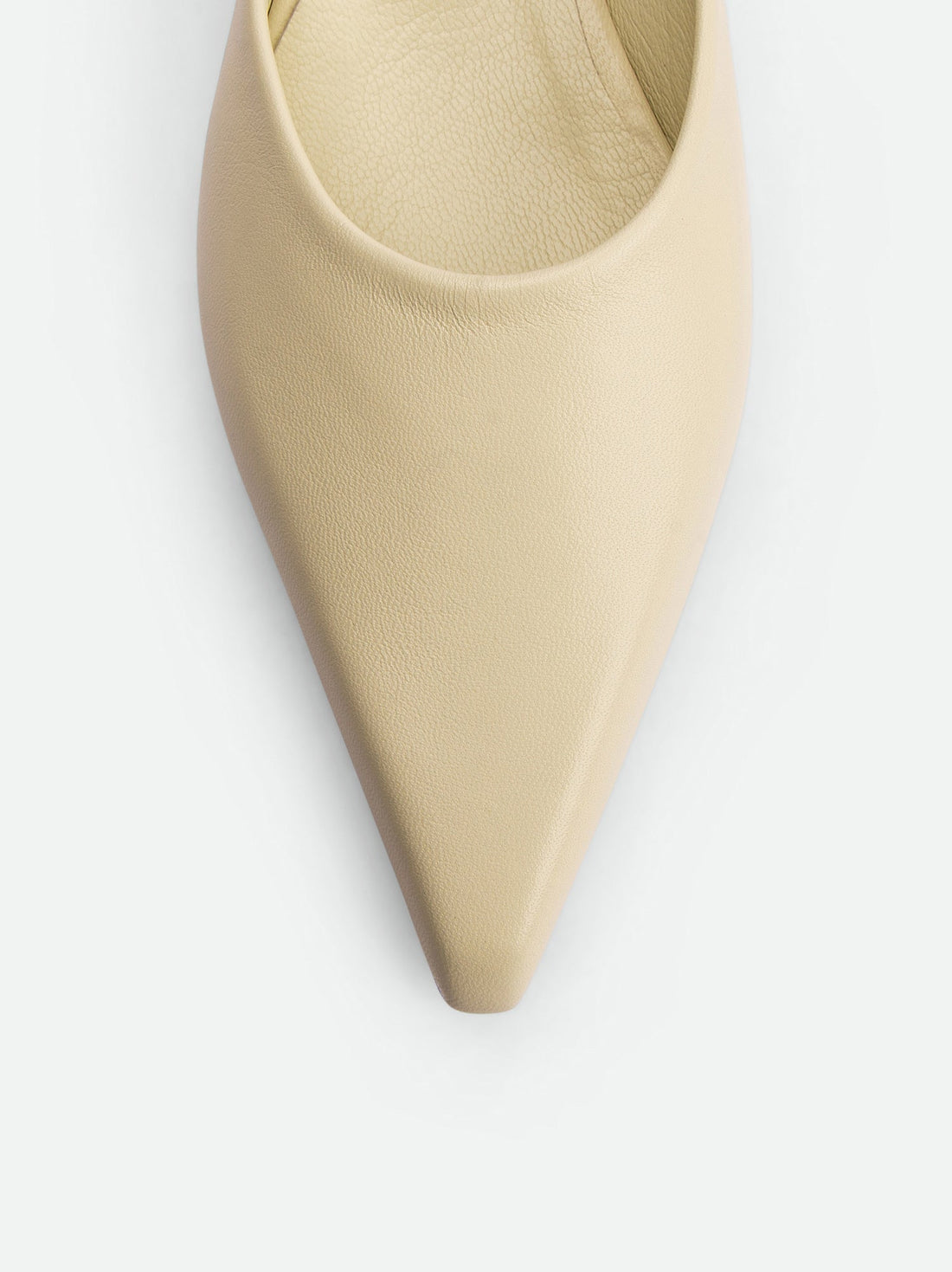 Faye Beige Leather Mules - Toe Close-up View - POEVE Collection