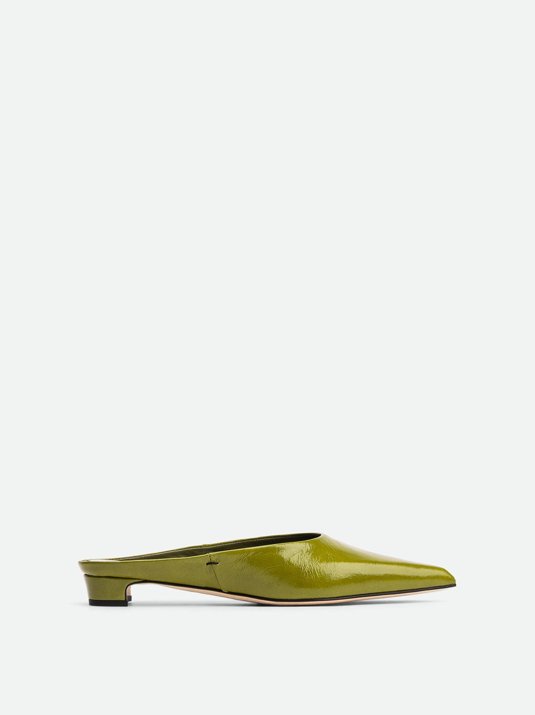 Faye Green Crinkled Patent Leather Mules - Side View - POEVE Collection