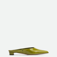 Faye Green Crinkled Patent Leather Mules - Side View - POEVE Collection