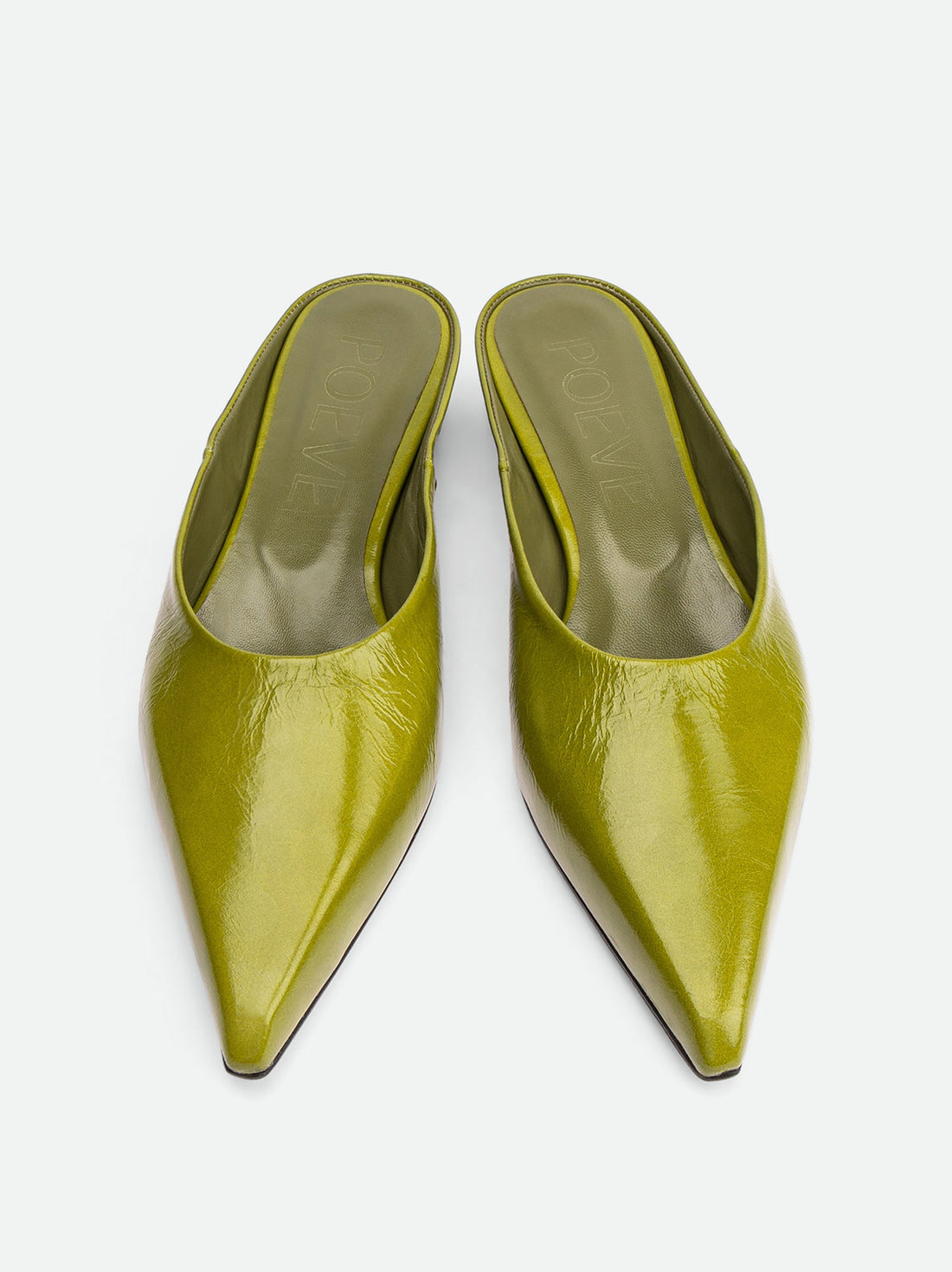 Faye Green Crinkled Patent Leather Mules - Top View - POEVE Collection