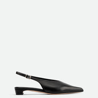 Seline Black Leather Slingbacks - Side View - POEVE Collection