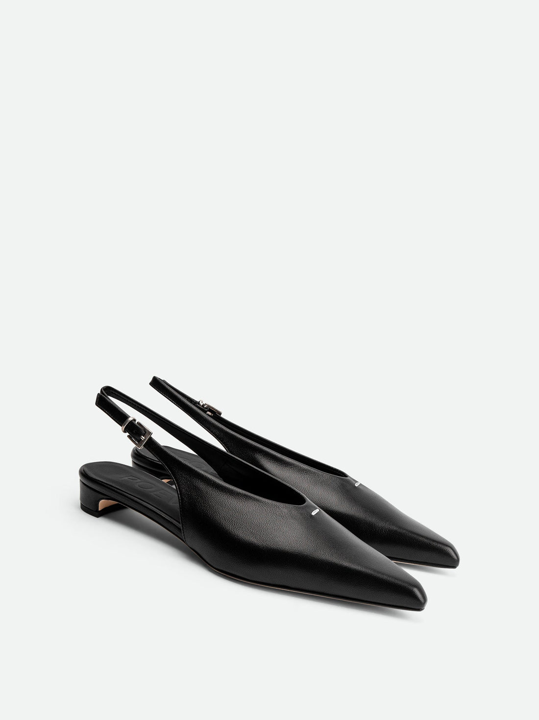 Seline Black Leather Slingbacks - Angled Side View - POEVE Collection