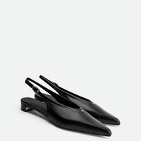 Seline Black Leather Slingbacks - Angled Side View - POEVE Collection