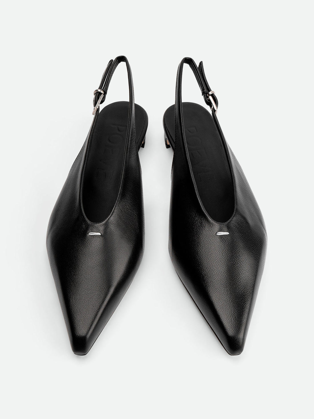 Seline Black Leather Slingbacks - Top View - POEVE Collection