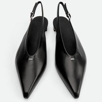 Seline Black Leather Slingbacks - Top View - POEVE Collection