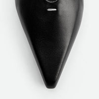Seline Black Leather Slingbacks - Toe Close-up View - POEVE Collection
