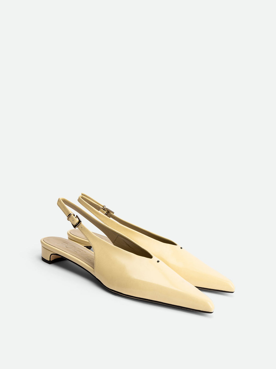 Seline Beige Patent Leather Slingbacks - Angled Side View - POEVE Collection
