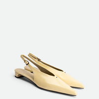 Seline Beige Patent Leather Slingbacks - Angled Side View - POEVE Collection