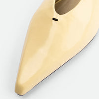 Seline Beige Patent Leather Slingbacks - Toe Close-up View - POEVE Collection