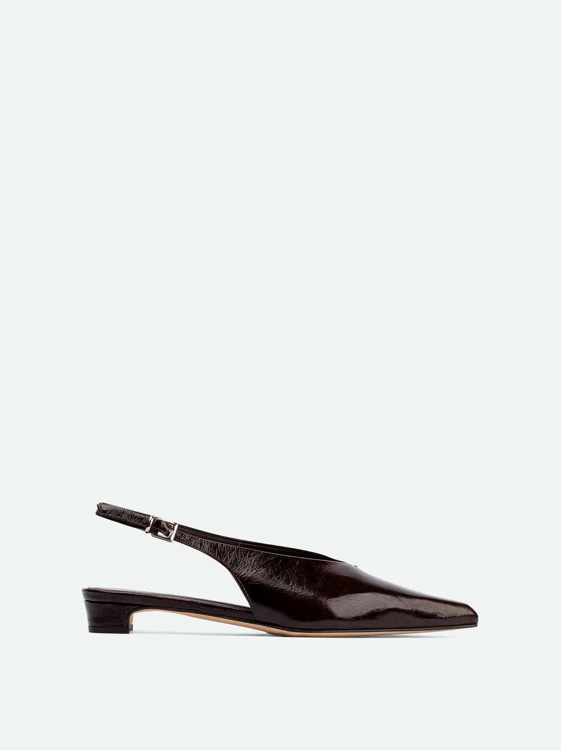Seline Brown Crinkled Patent Leather Slingbacks - Side View - POEVE Collection
