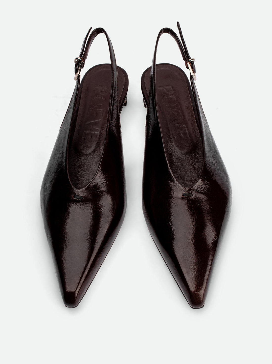 Seline Brown Crinkled Patent Leather Slingbacks - Top View - POEVE Collection