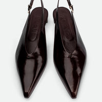 Seline Brown Crinkled Patent Leather Slingbacks - Top View - POEVE Collection