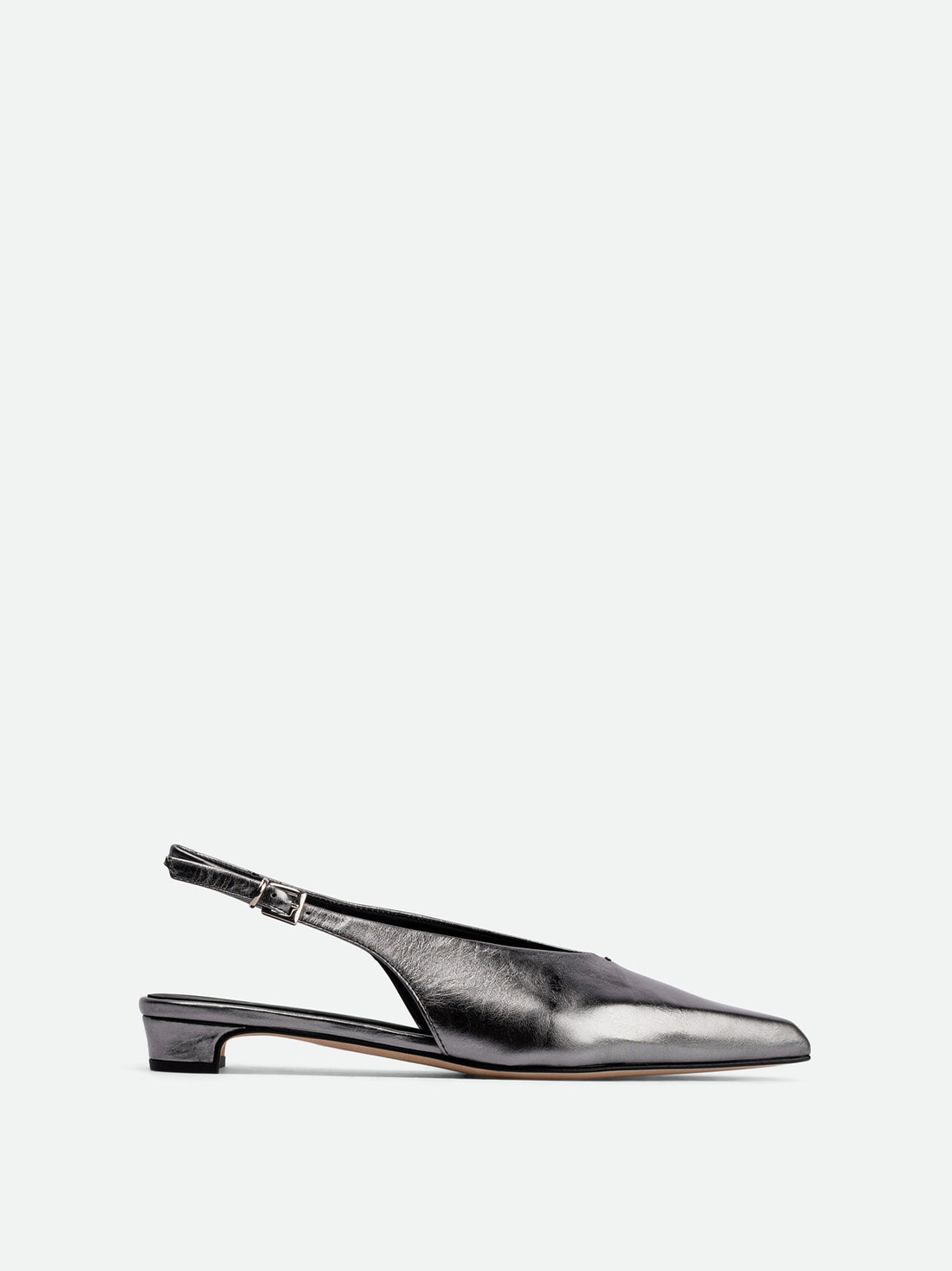 Seline Silver Laminated Leather Slingbacks - Side View - POEVE Collection