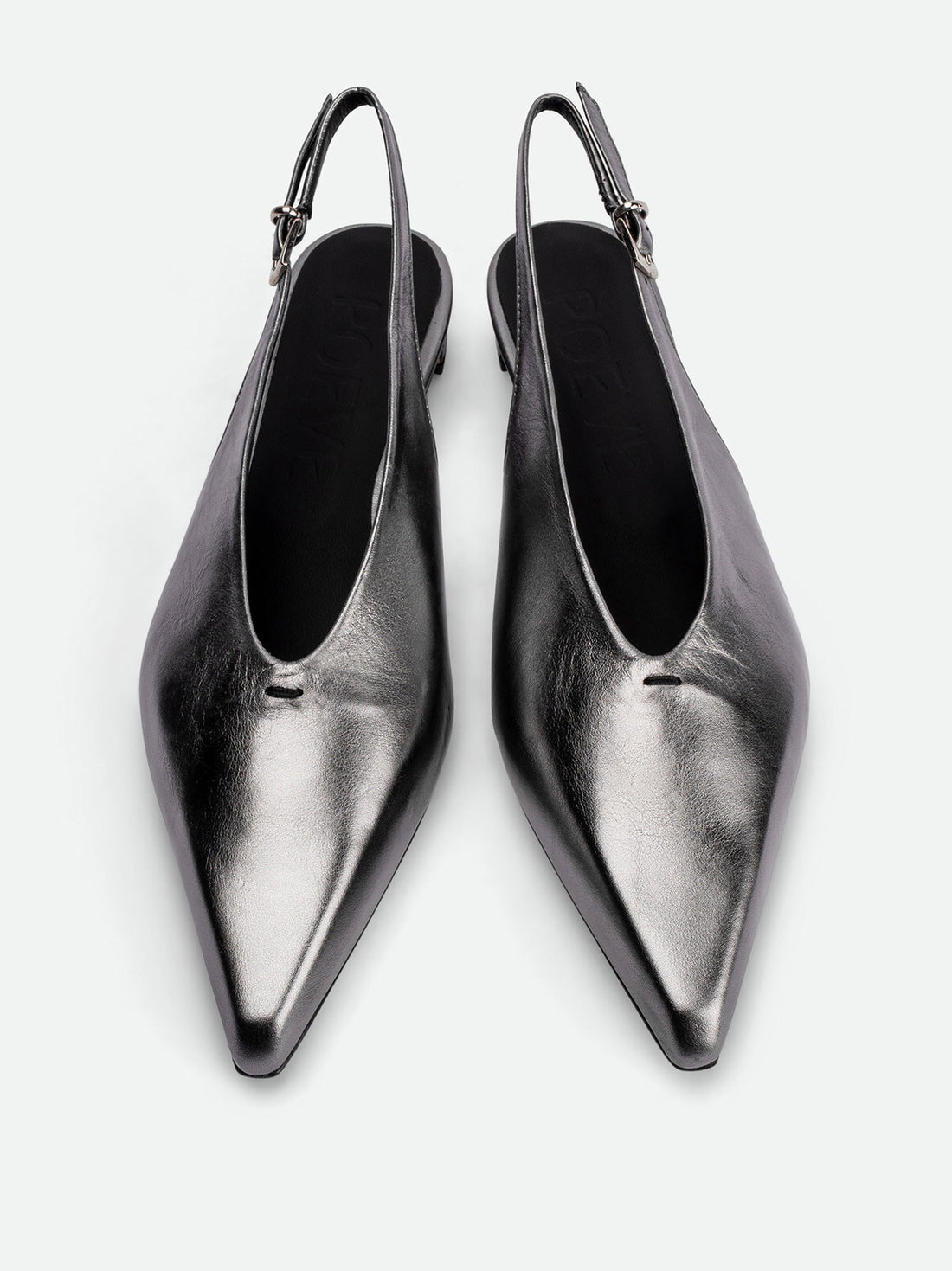 Seline Silver Laminated Leather Slingbacks - Top View - POEVE Collection