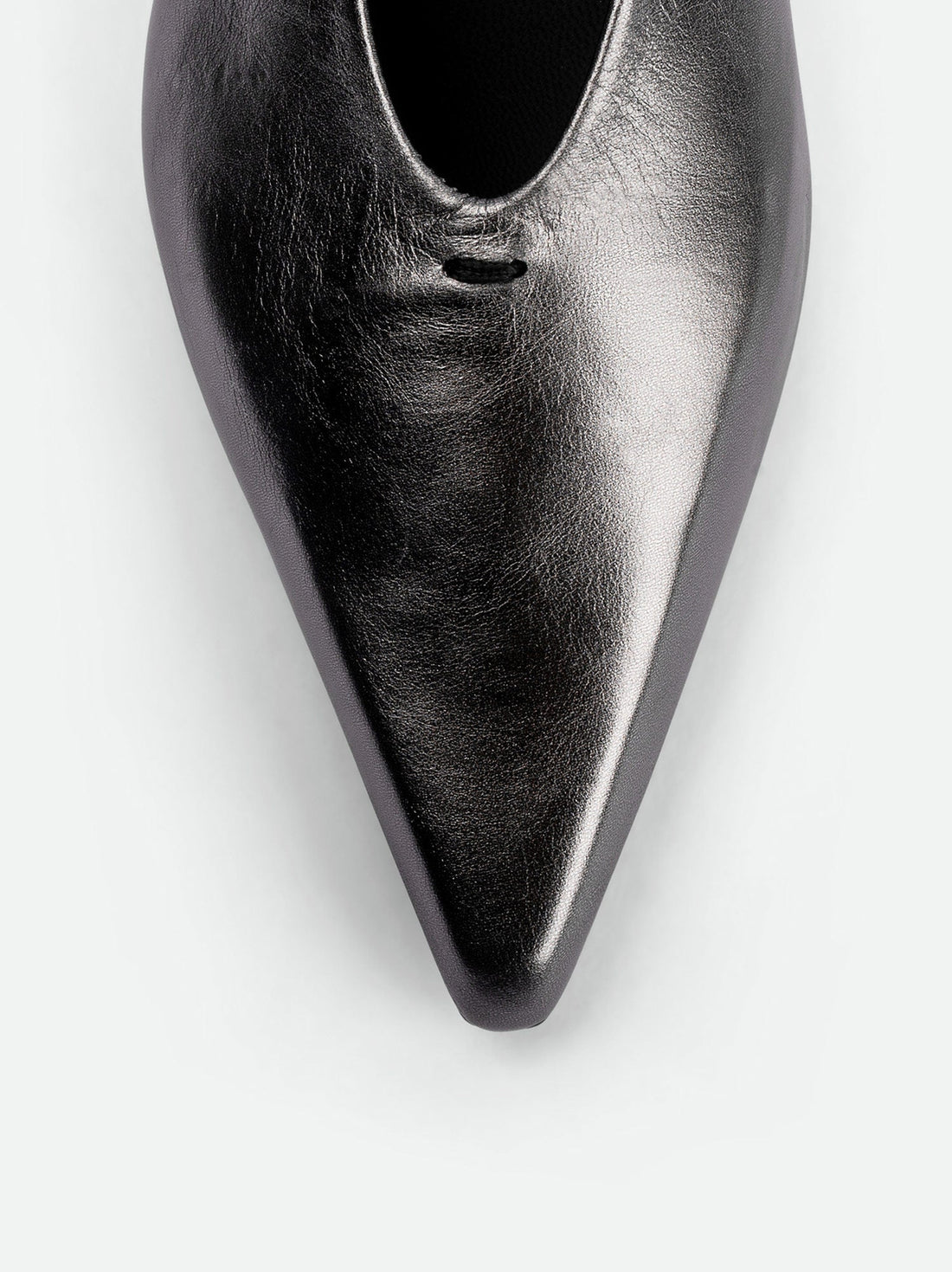 Seline Silver Laminated Leather Slingbacks - Toe Close-up View - POEVE Collection
