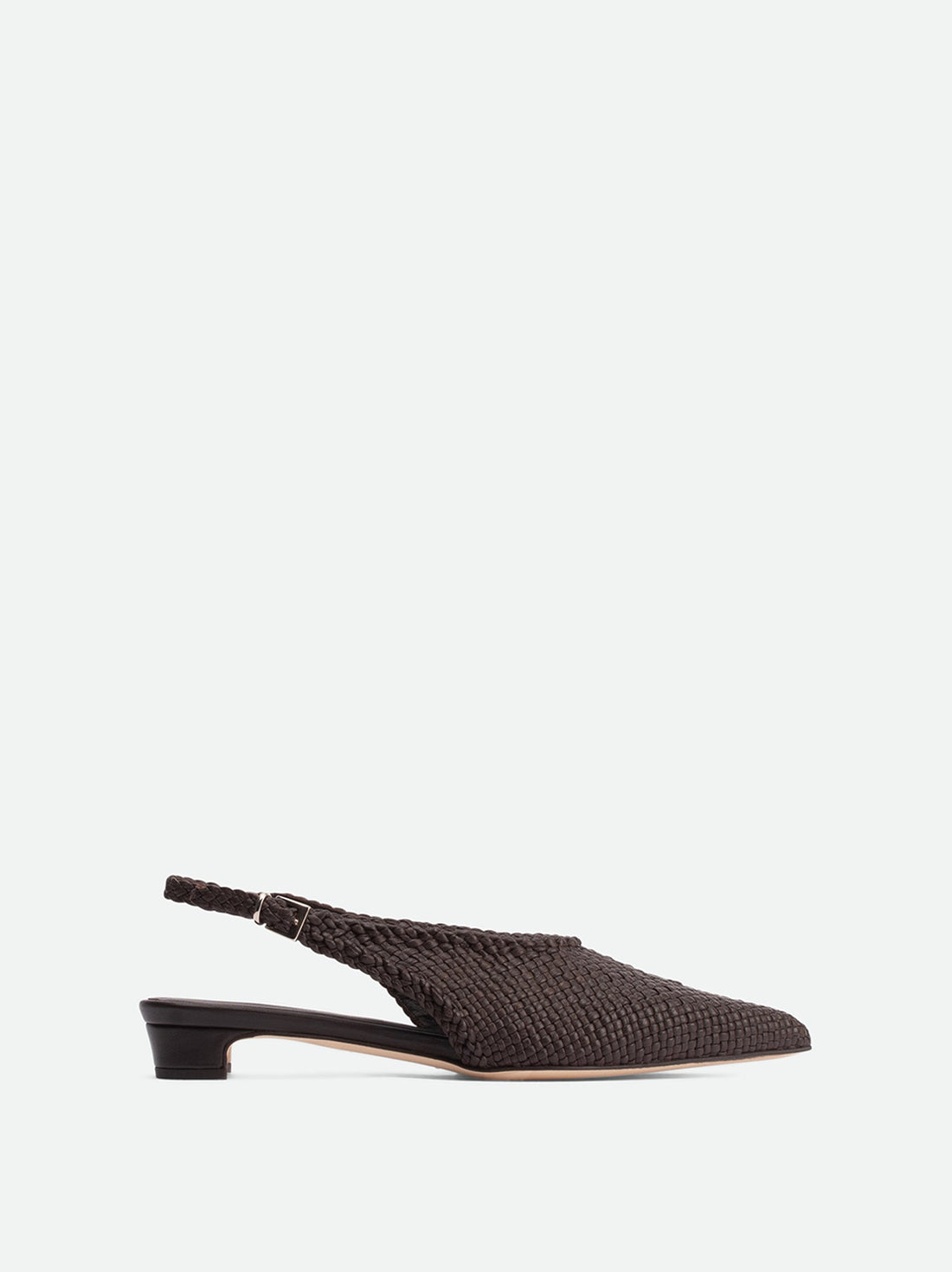 Rhea Brown Woven Leather Slingback Pumps - Side View - POEVE Collection