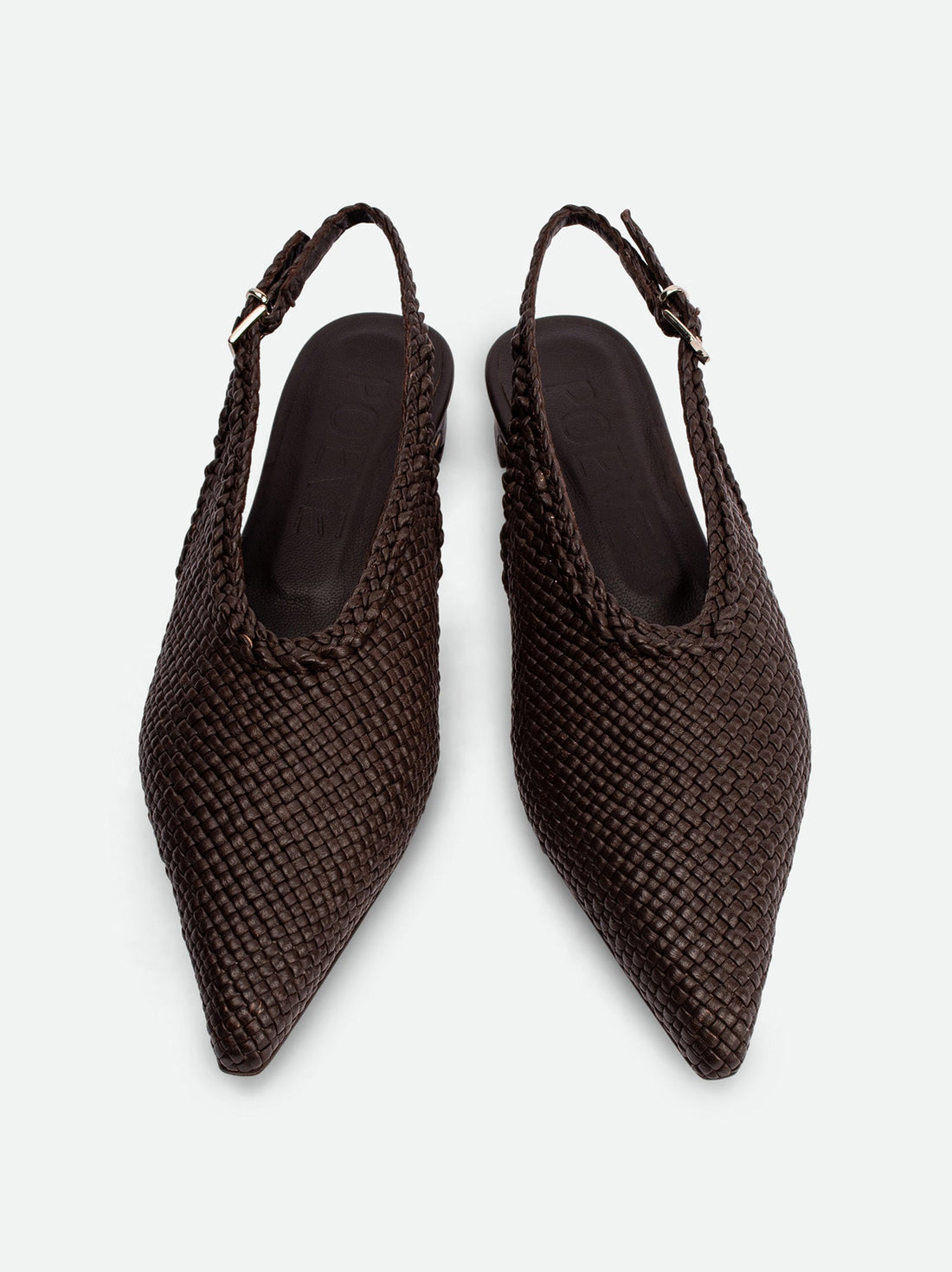 Rhea Brown Woven Leather Slingback Pumps - Top View - POEVE Collection