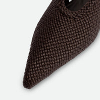Rhea Brown Woven Leather Slingback Pumps - Close-up View - POEVE Collection