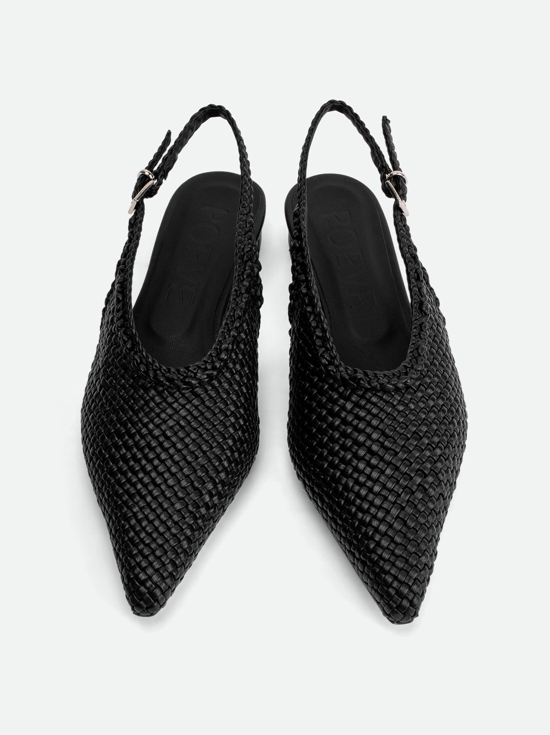 Rhea Black Woven Leather Slingback Pumps - Top View - POEVE Collection