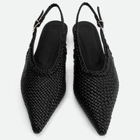 Rhea Black Woven Leather Slingback Pumps - Top View - POEVE Collection