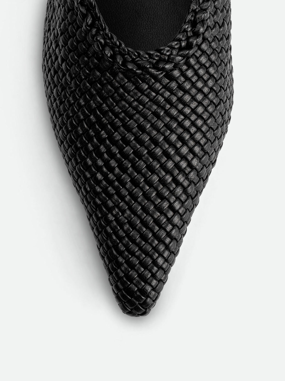 Rhea Black Woven Leather Slingback Pumps - Toe Close-up View - POEVE Collection