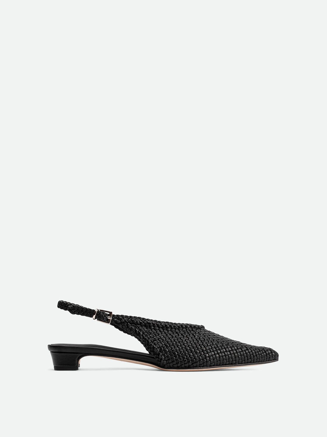 Rhea Black Woven Leather Slingback Pumps - Side View - POEVE Collection