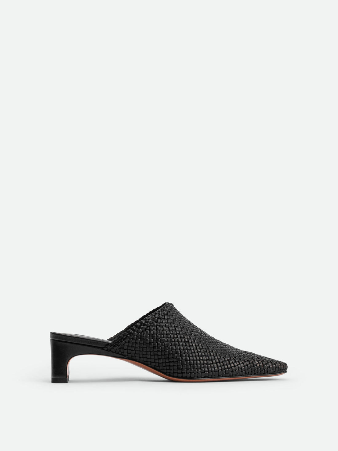 Sable Black Hand-Woven Leather Heel Mules - Side View - POEVE Collection