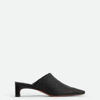Sable Black Hand-Woven Leather Heel Mules - Side View - POEVE Collection