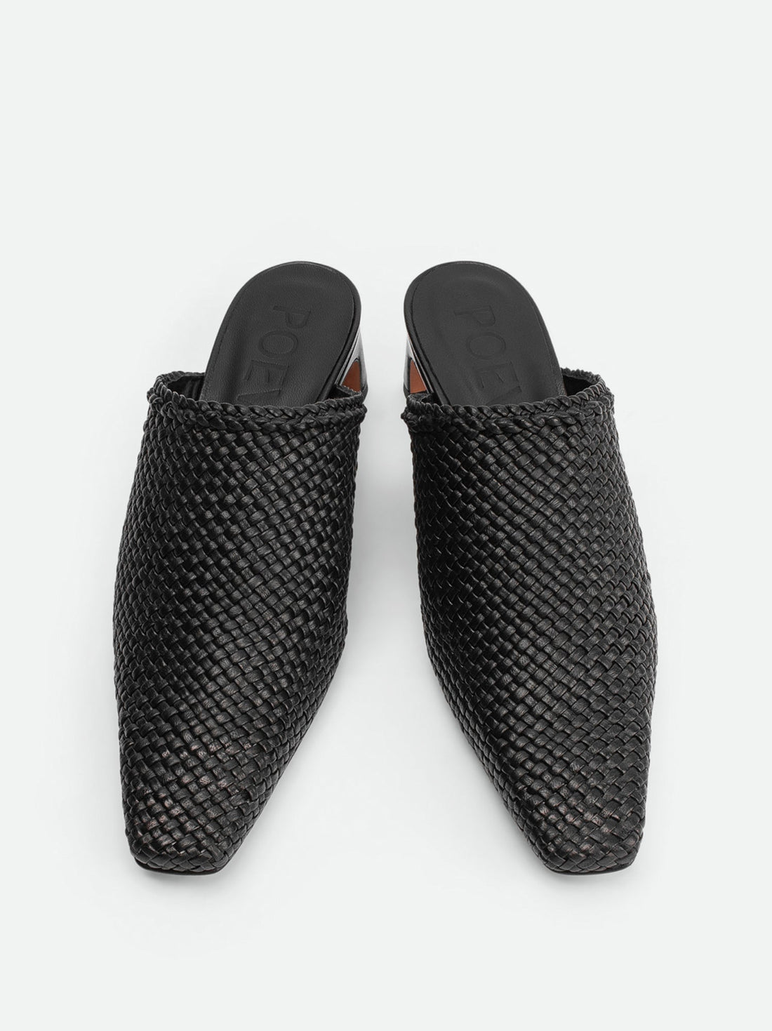 Sable Black Hand-Woven Leather Heel Mules - Top View - POEVE Collection