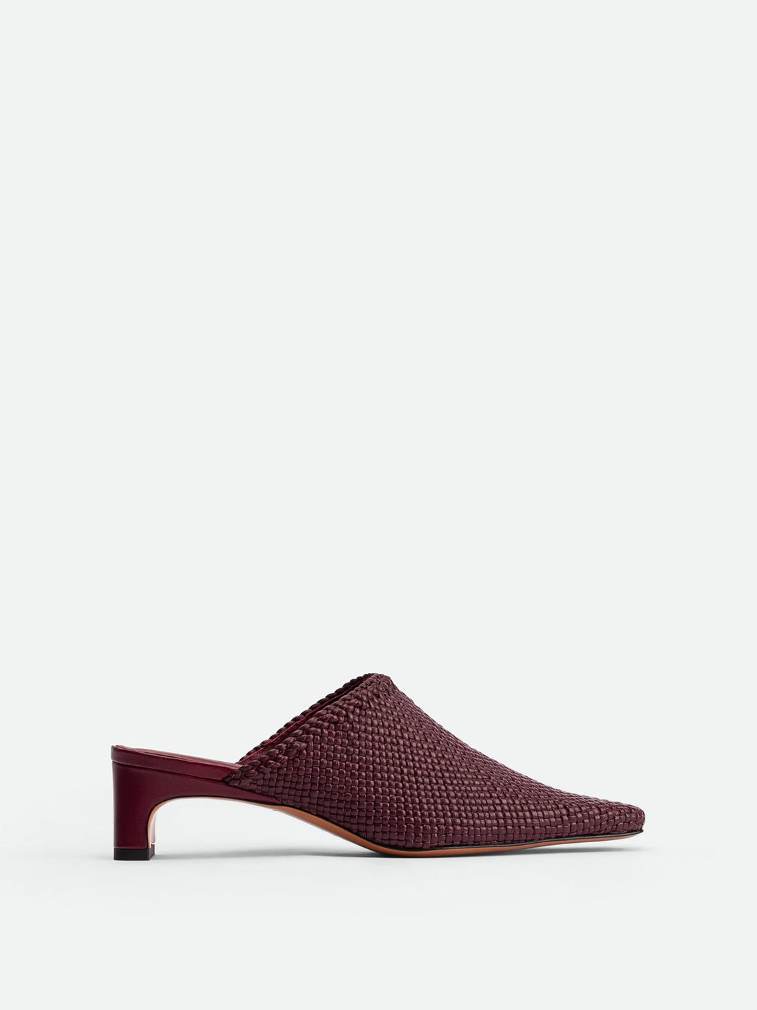 Sable Bordeaux Hand-Woven Leather Heel Mules - Side View - POEVE Collection