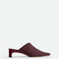 Sable Bordeaux Hand-Woven Leather Heel Mules - Side View - POEVE Collection