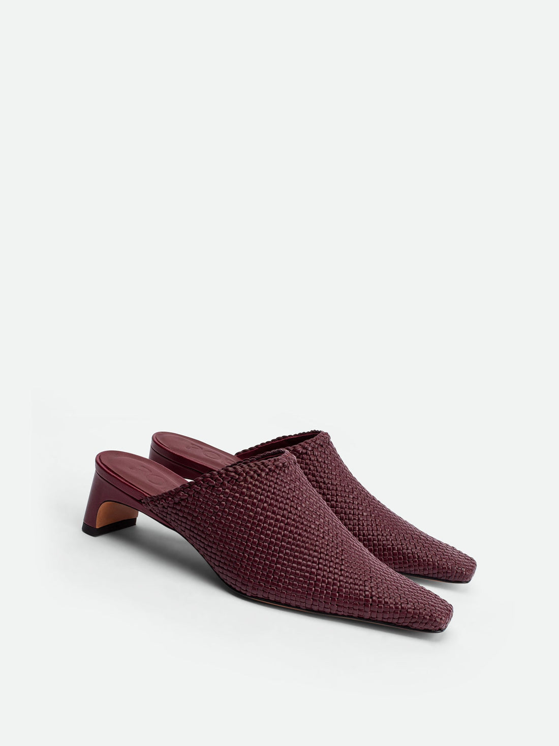 Sable Bordeaux Hand-Woven Leather Heel Mules - Angled Side View - POEVE Collection