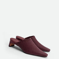 Sable Bordeaux Hand-Woven Leather Heel Mules - Angled Side View - POEVE Collection