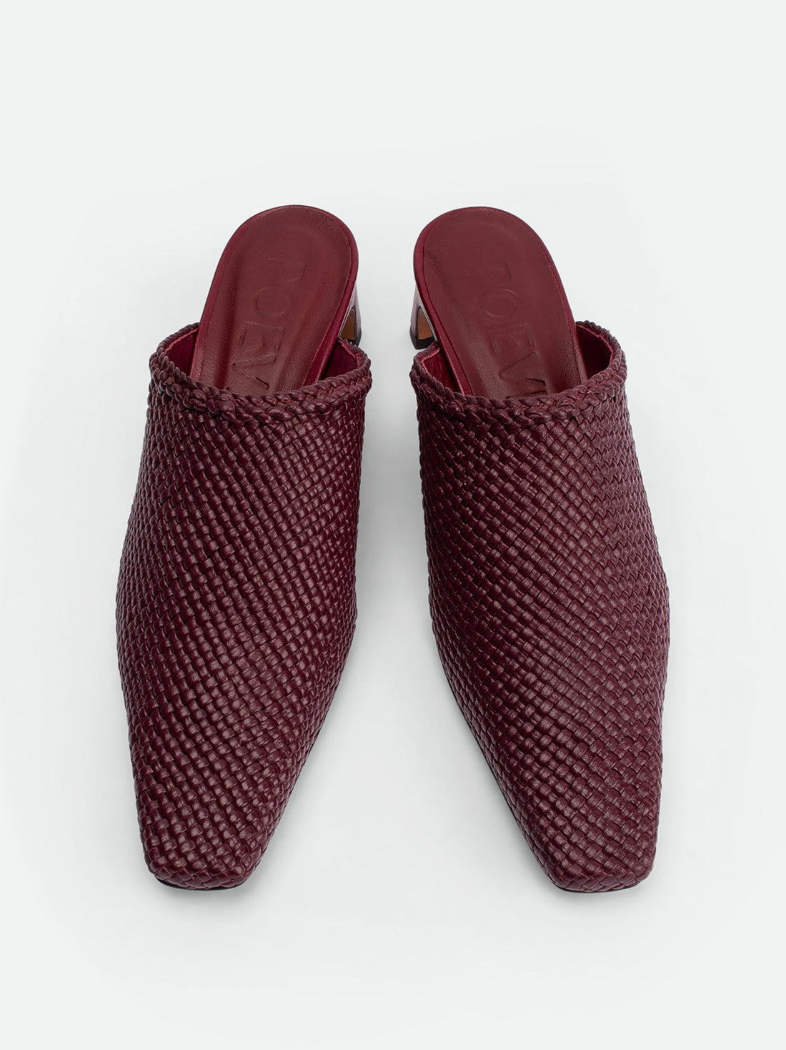 Sable Bordeaux Hand-Woven Leather Heel Mules - Top View - POEVE Collection