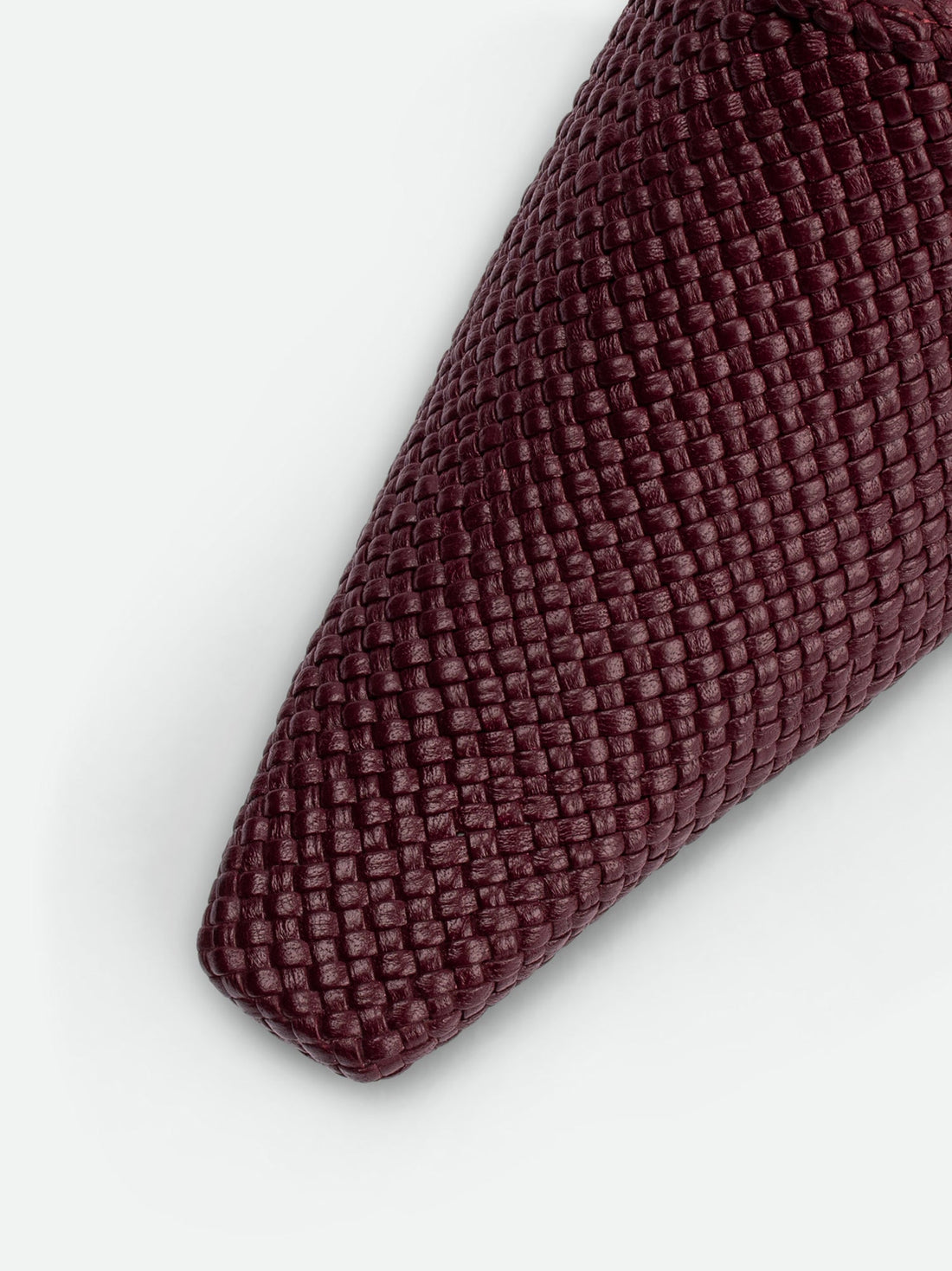 Sable Bordeaux Hand-Woven Leather Heel Mules - Toe Close-up View - POEVE Collection
