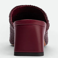 Sable Bordeaux Hand-Woven Leather Heel Mules - Heel Close-up View - POEVE Collection