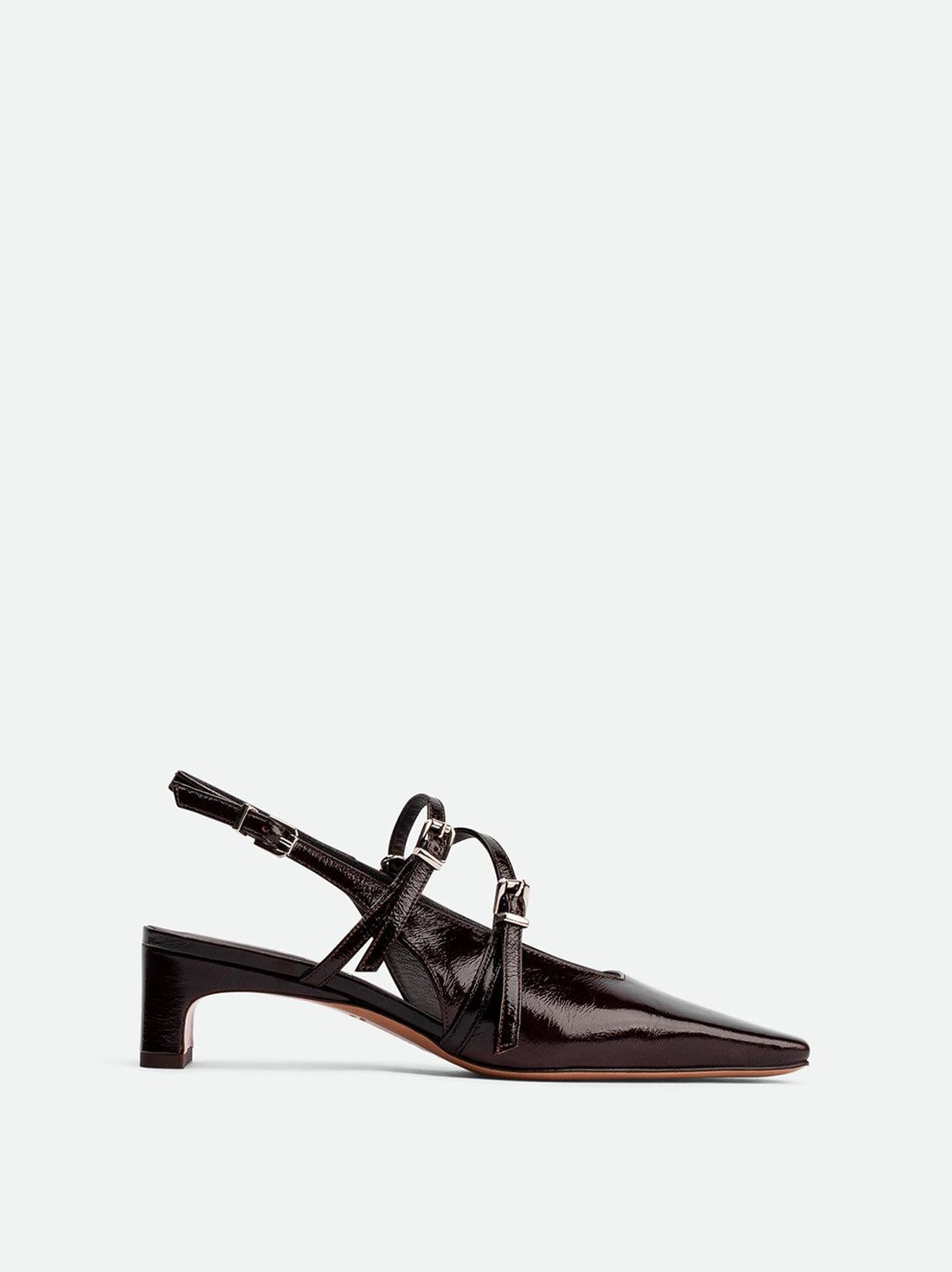 Harper Brown Patent Leather Heel Slingbacks - Side View - POEVE Collection