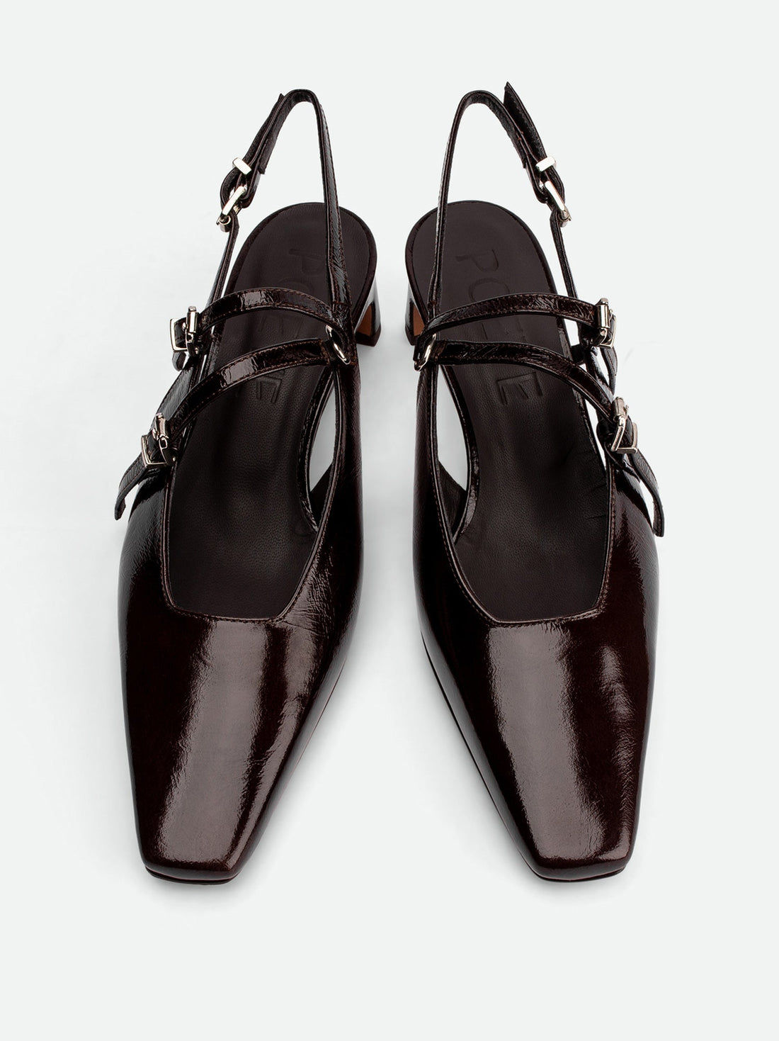 Harper Brown Patent Leather Heel Slingbacks - Top View - POEVE Collection