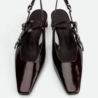 Harper Brown Patent Leather Heel Slingbacks - Top View - POEVE Collection